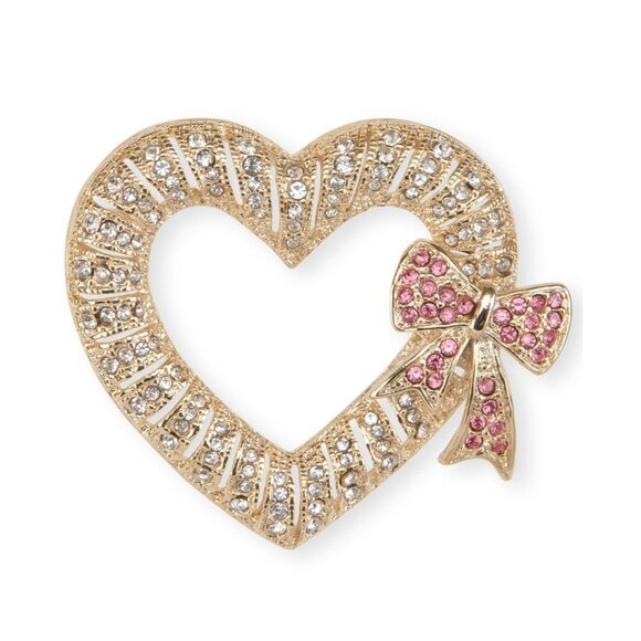 Holiday Lane Pave Heart & Bow Pin in Gold-Tone MSRP $25 NWT - Picture 1 of 4